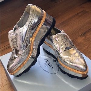 Prada Silver Platform Shoes
